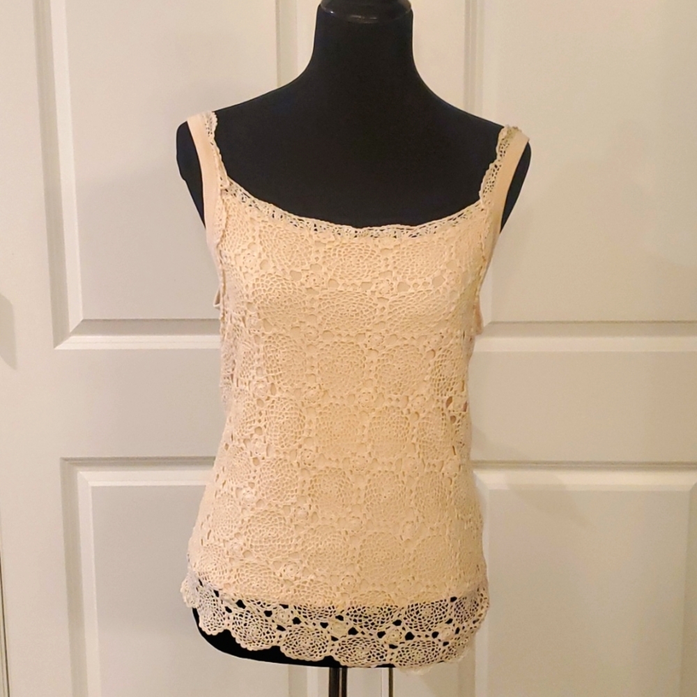 Stunning Dana Buchman Ivory Lace Overlay Tank Top XL